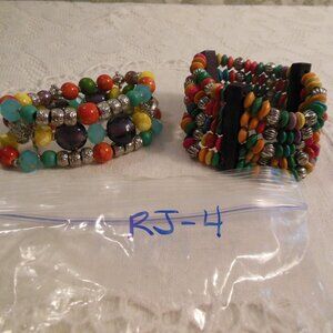 bracelets ethnic style elasticized multi-strand colorful vintage - set of two (2